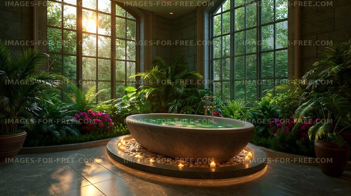 Indoor spa with natural light and plants