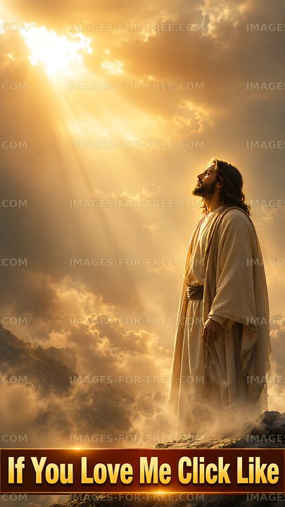 Man in white robe looking up at sunlight through clouds