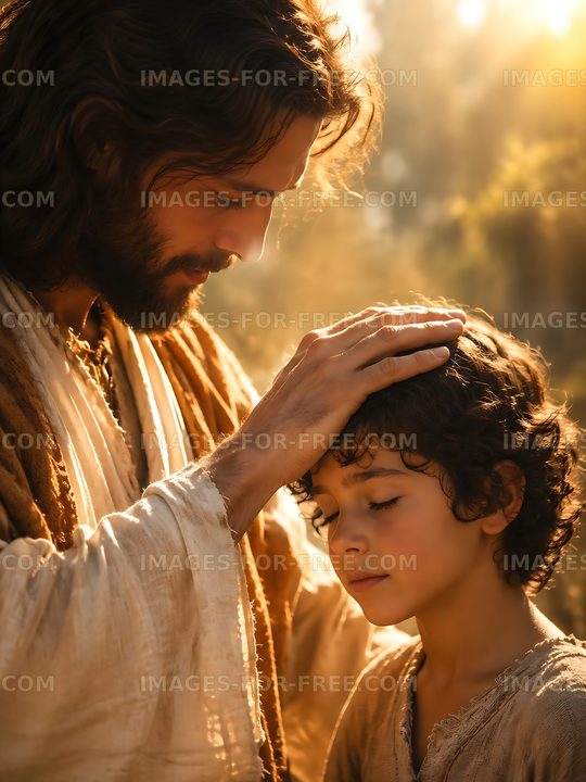 Man interacts with a boy in a warm outdoor setting