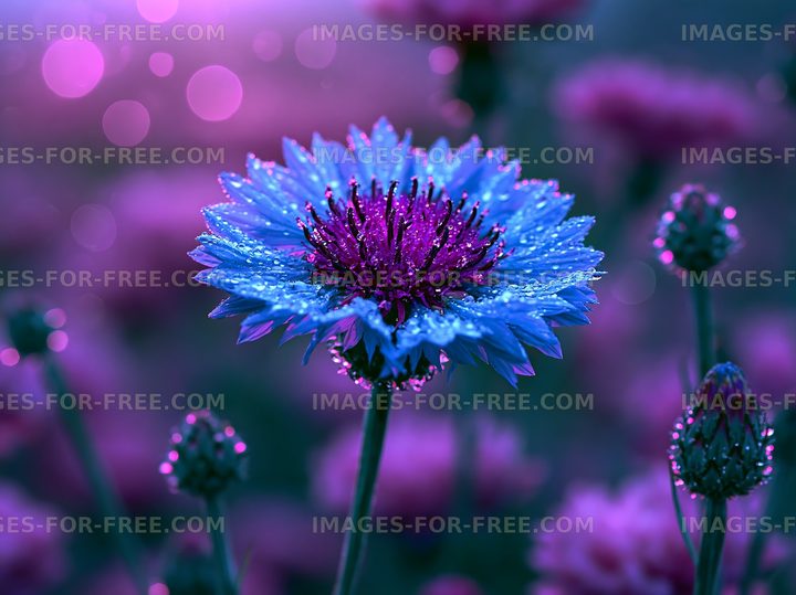 Flower with droplets in a colorful garden
