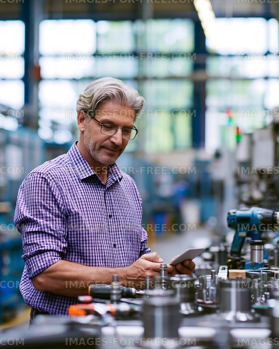 Man reviews data in factory workshop