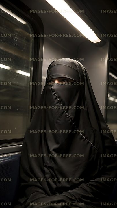 Woman in traditional clothing on public transport