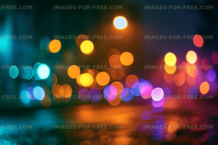Colorful city lights create abstract patterns at night