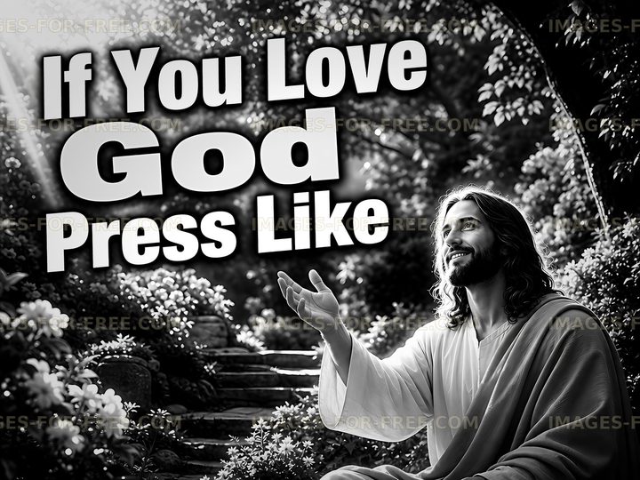 Jesus with open hands in a garden setting