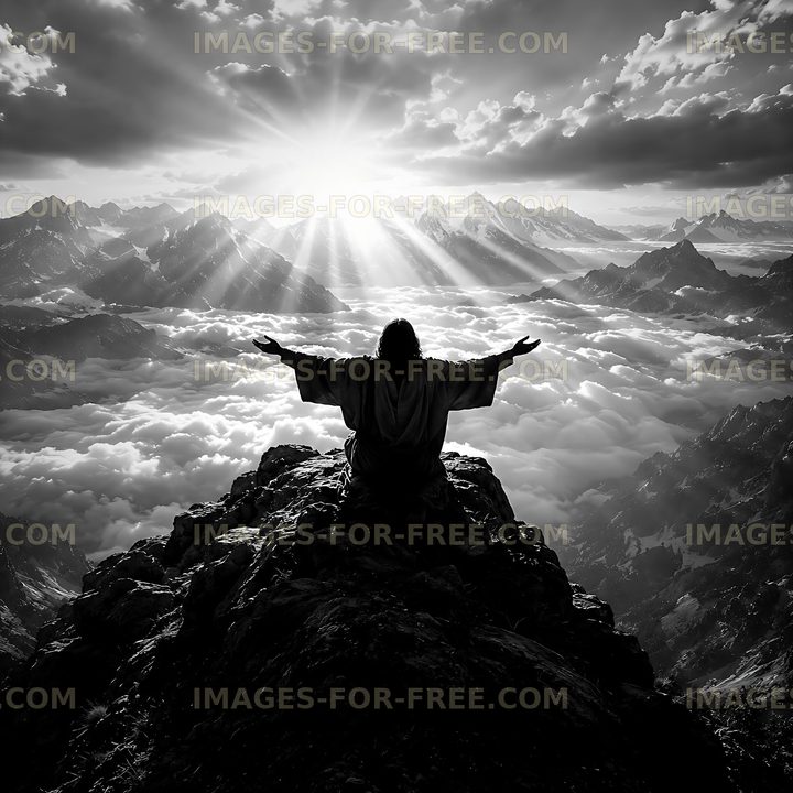 Person standing on a mountain peak with arms raised