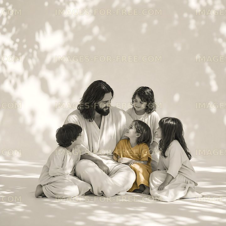Jesus interacts with children in a warm gathering
