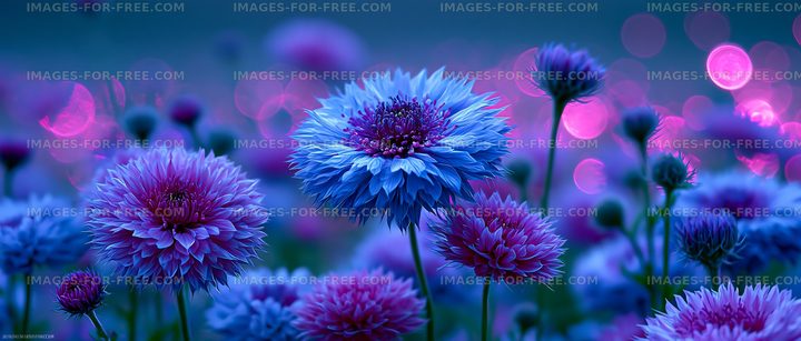 Colorful flowers bloom in a garden at twilight