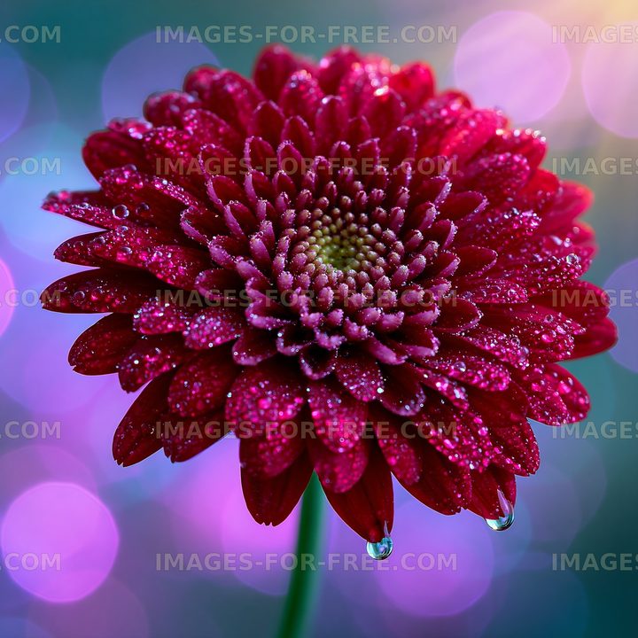 Bright red flower with water droplets on petals