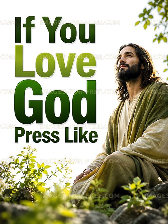 Jesus sitting among greenery with a message on love for God