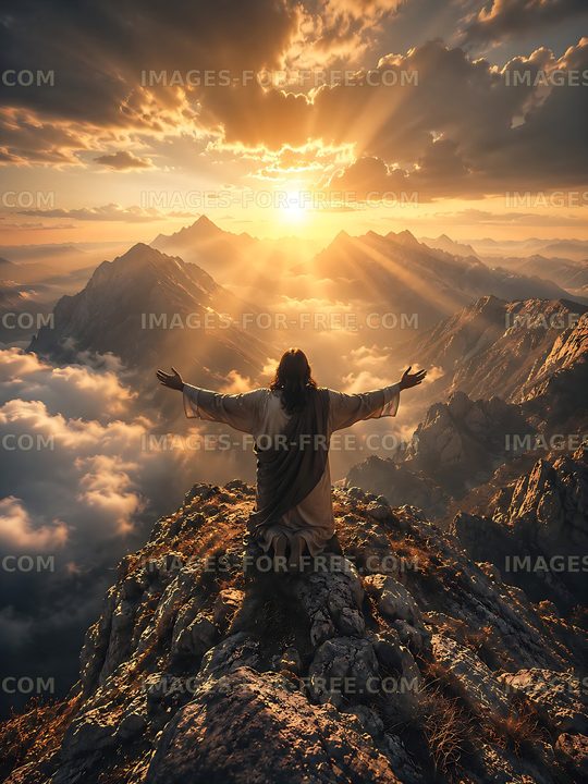 Person stands on mountain peak during sunset