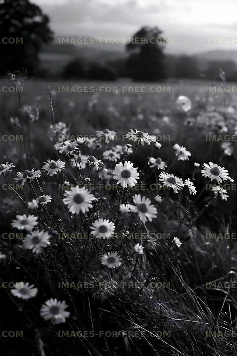 Wildflowers in a field during cloudy weather
