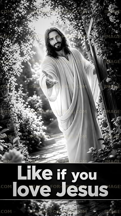 Jesus welcoming at garden gate