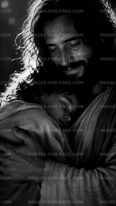 Man holds sleeping child in warm embrace