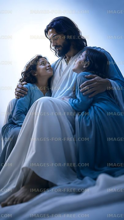 Jesus sitting with children in a calm setting