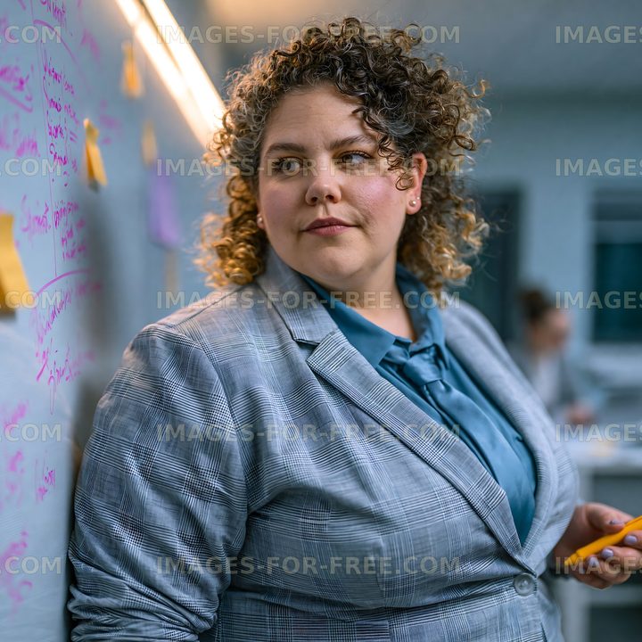 Businesswoman brainstorming ideas in a modern office