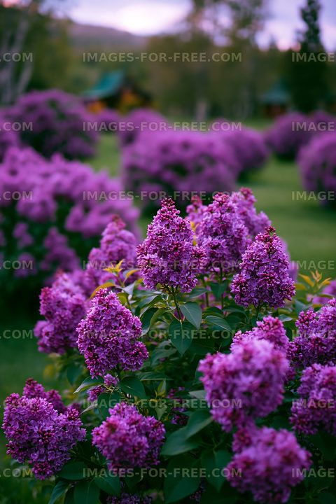 Lilac flowers blooming in a garden during spring season