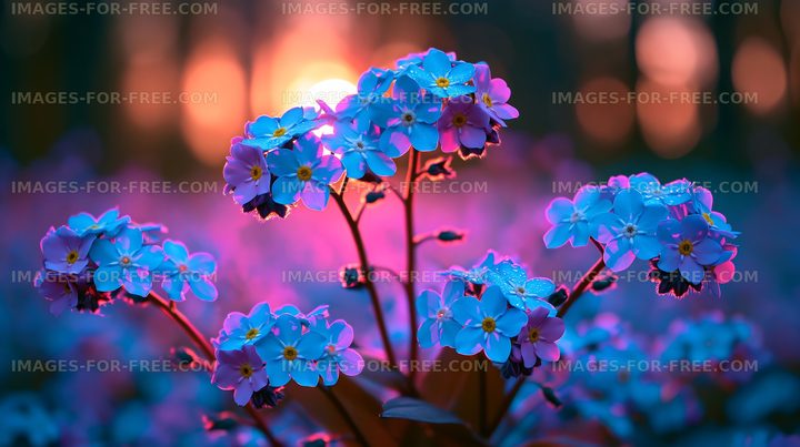 Vibrant flowers blooming at sunset in a natural setting