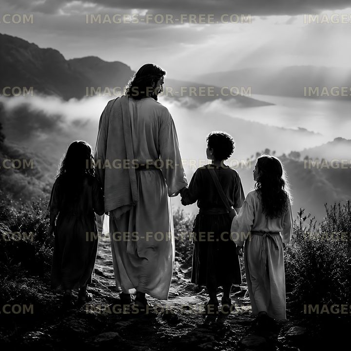 Walking together in the mountains with children