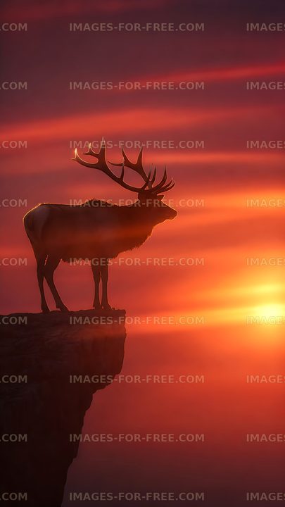 Deer standing on cliff during sunset