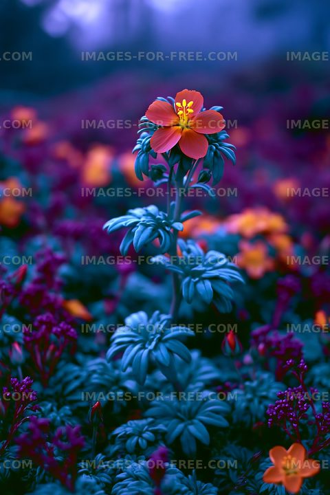 Flower with vibrant petals among purple foliage