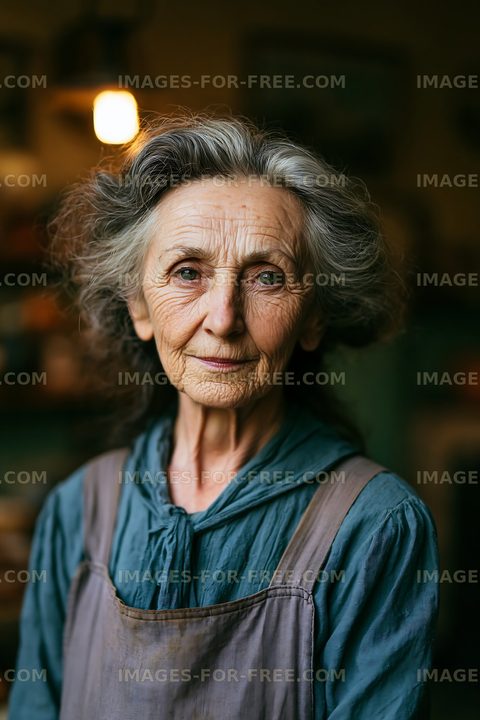 Portrait of an elderly woman in a cozy indoor setting