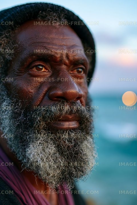 Elderly man gazes at the ocean during sunset