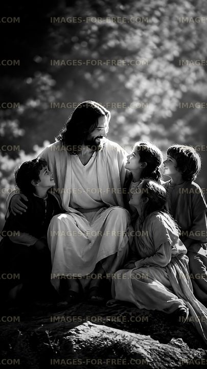 Jesus interacts with children in a natural setting