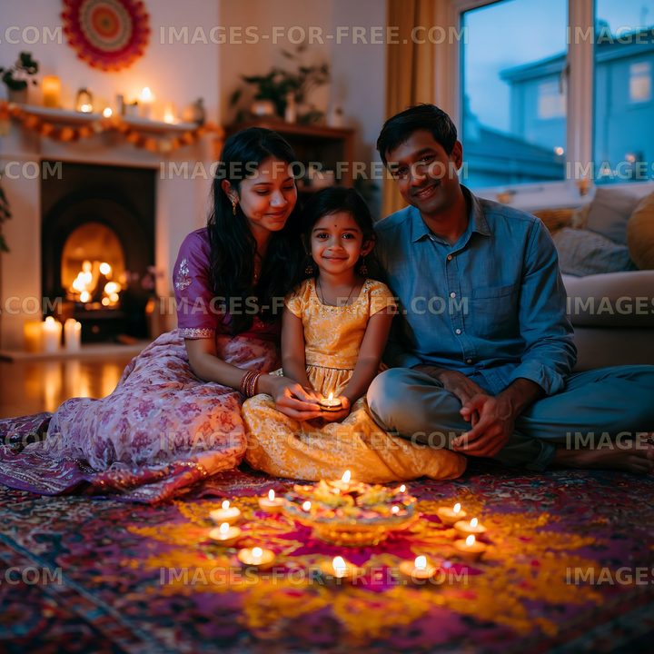 Family gathering with candles at home during festive celebration