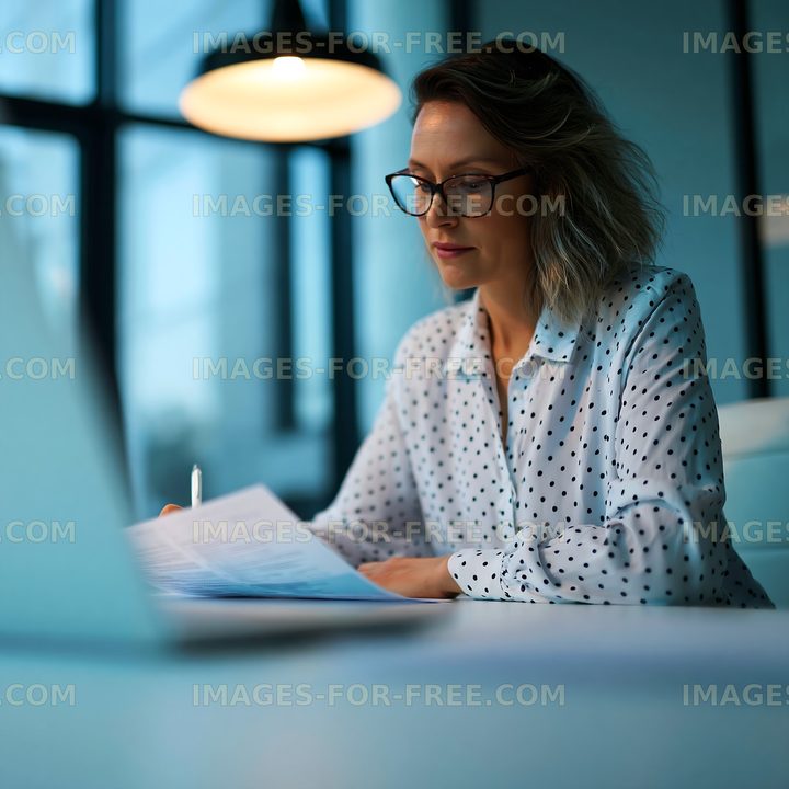 Woman working with documents at a desk in an office
