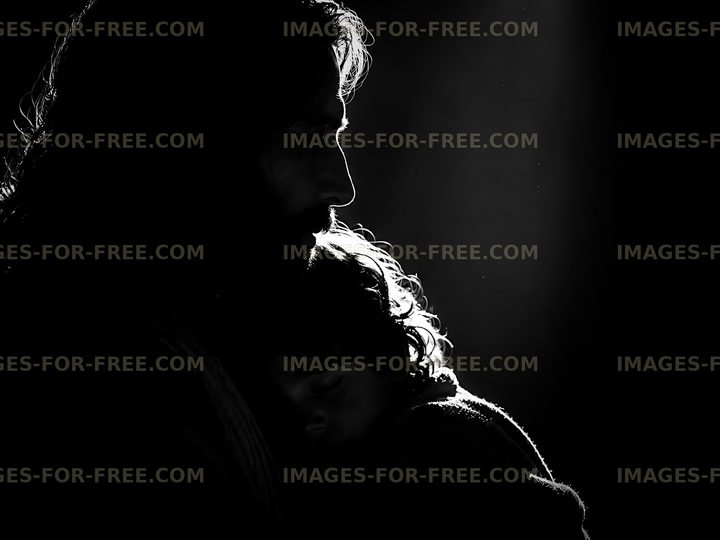 Man holds sleeping child in silhouette
