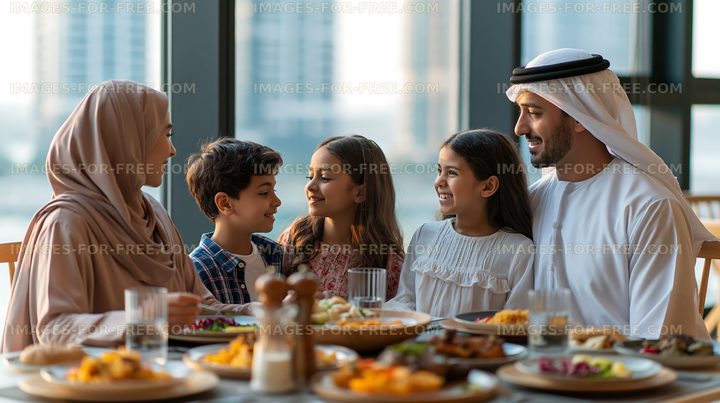 Family enjoying a meal together in a restaurant