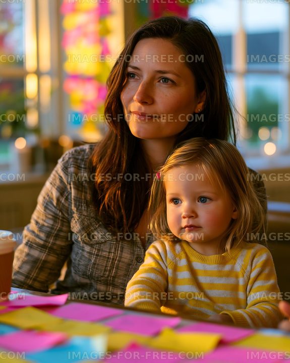 Mom and child sitting together during a creative session