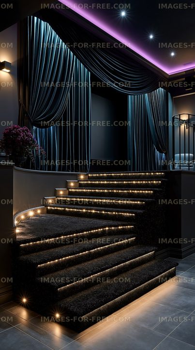Modern staircase with lighted steps in a dark room