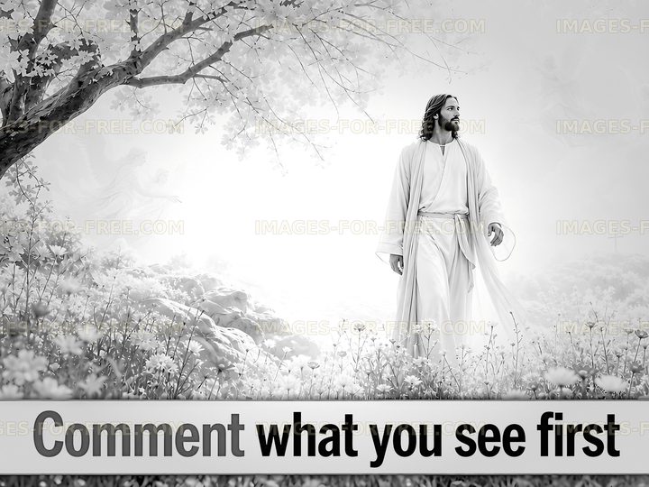 Man in white robe walking in a serene garden