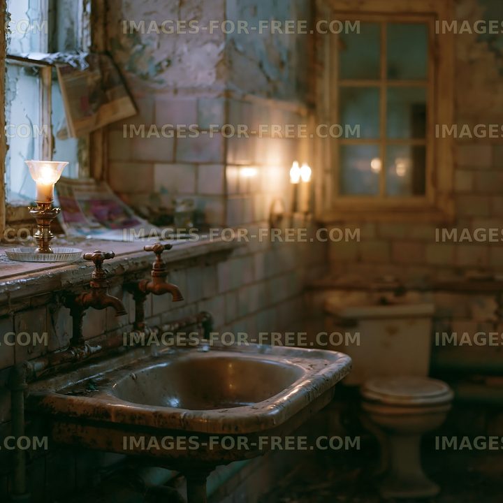 Old bathroom with vintage fixtures and soft lighting