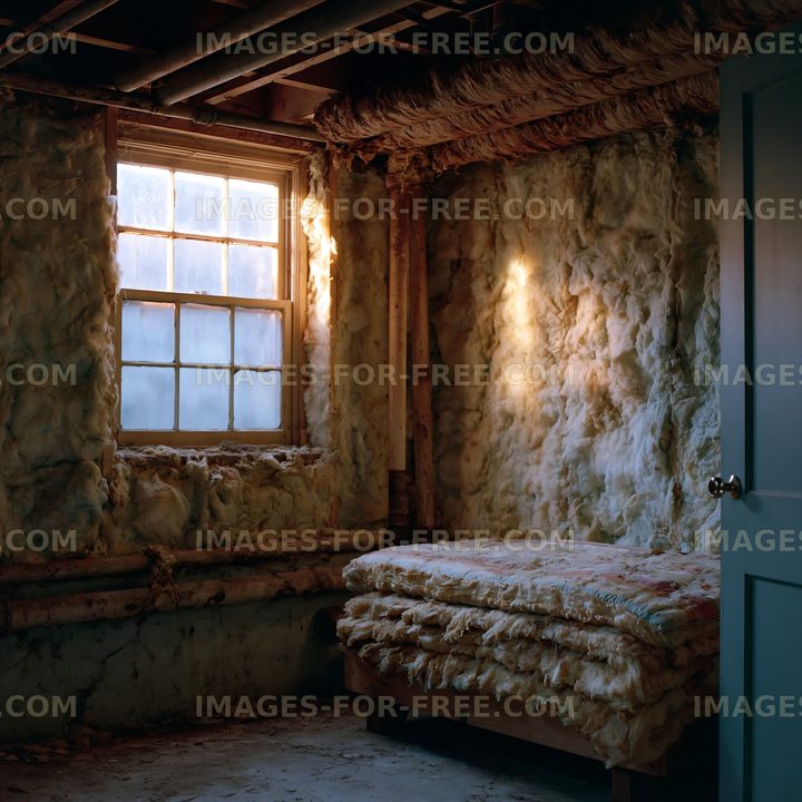 Old room with a window and a bed made of soft material