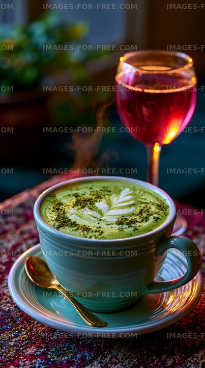 Coffee and drink on table with steam rising from cup