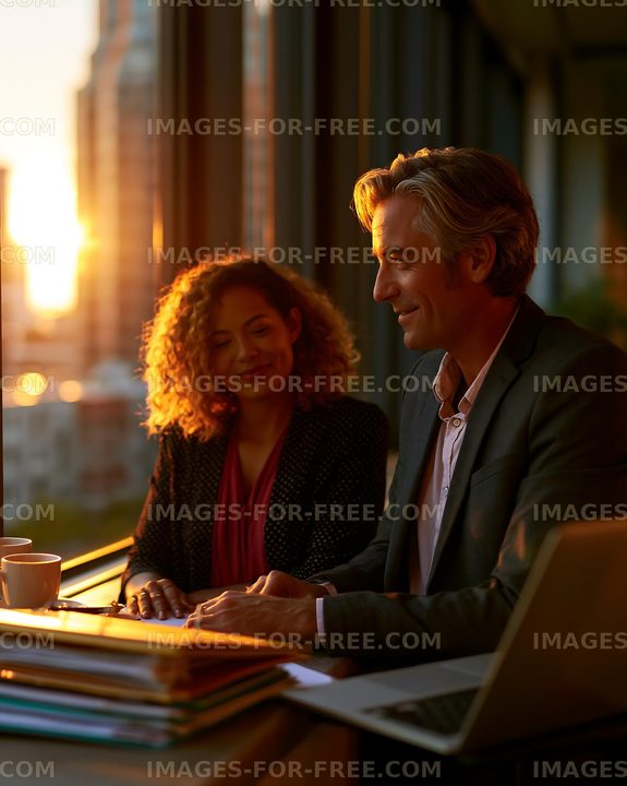 Business meeting in the evening with sunset glow