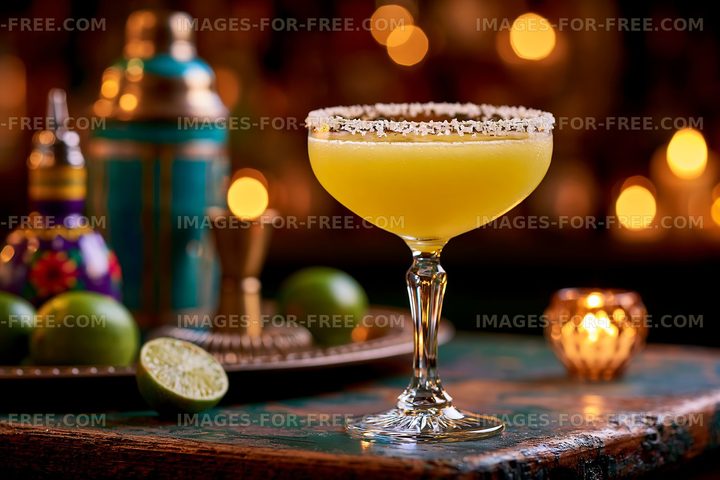Cocktail in a glass with lime and salt on the rim