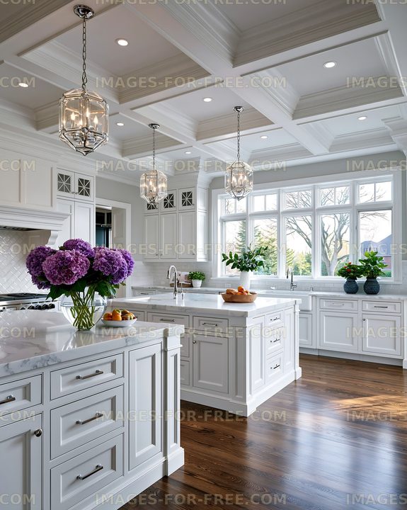 Modern kitchen with white cabinets and natural light