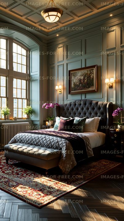 Cozy bedroom with elegant decor and natural light