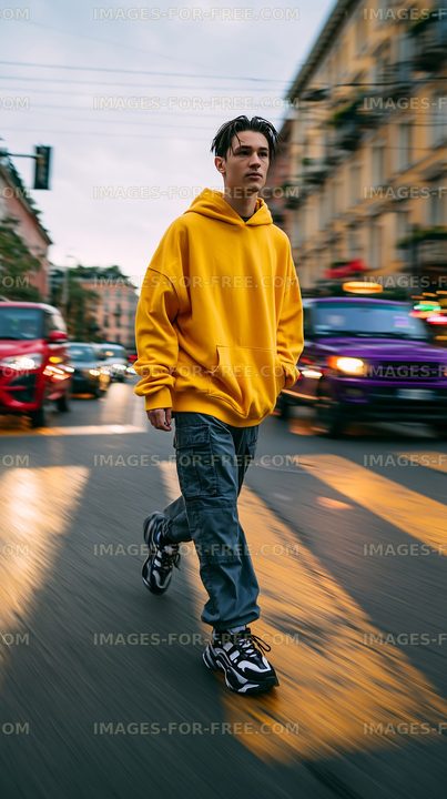 Person walking on a city street during a busy day