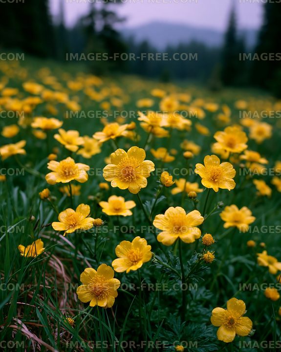 Bright yellow flowers in a green field during daylight