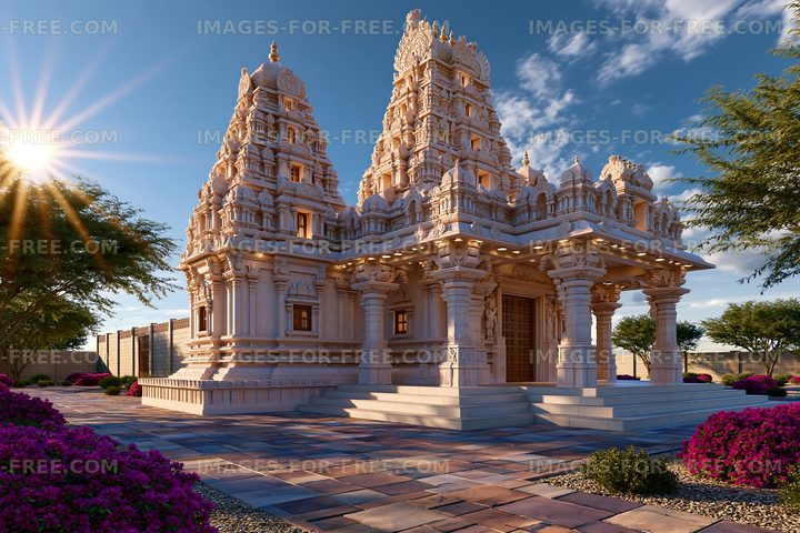 Beautiful temple structure with intricate carvings under a clear sky