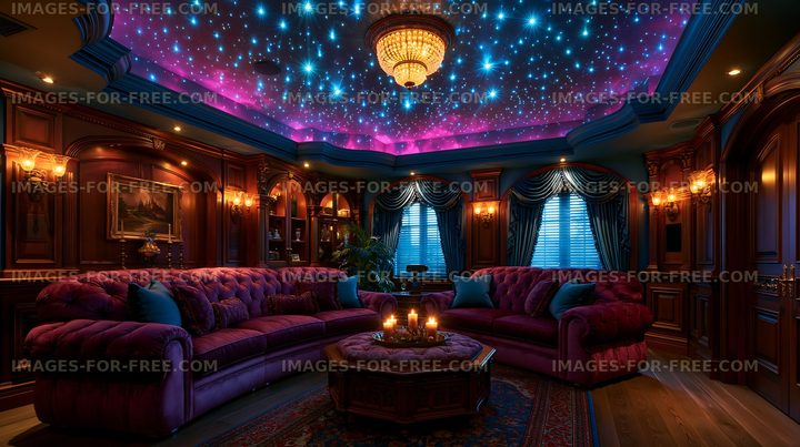 Cozy living room with starry ceiling and elegant furniture