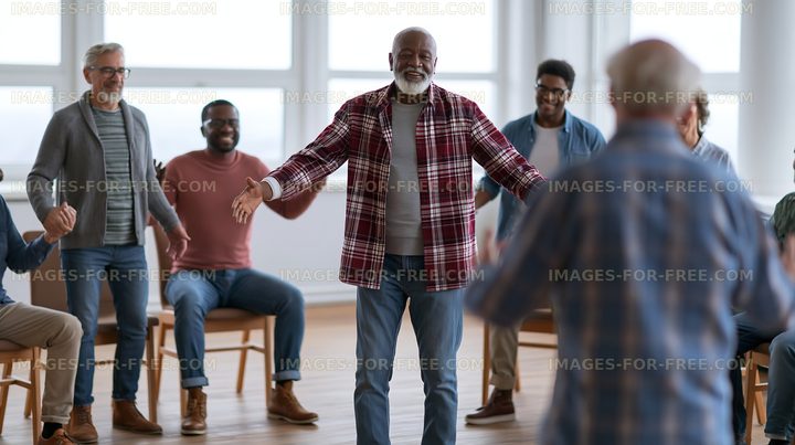 Group of men participating in a social gathering indoors