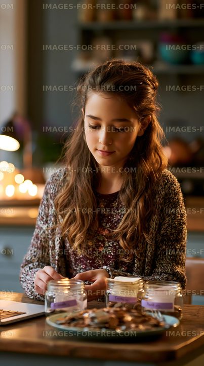 Young girl making candles at home in cozy kitchen setting