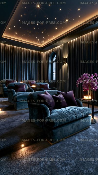 Luxury lounge area with soft seating and ambient lighting