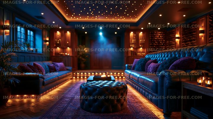 Cozy lounge area with leather sofas and dim lighting