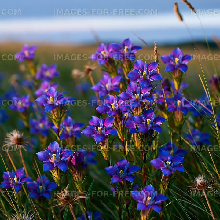 Bright purple flowers in a grassy field during daylight